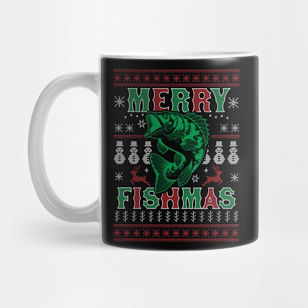 Merry Fishmas Funny Xmas Fishing - Ugly Christmas Sweater by OrangeMonkeyArt